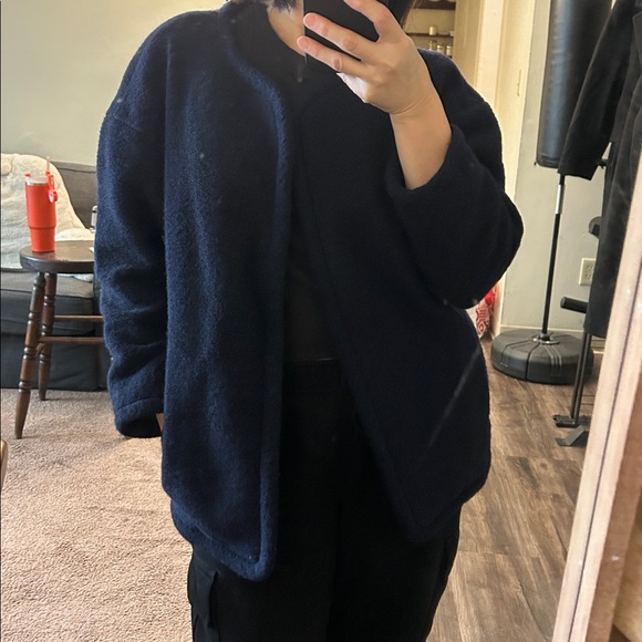 J.Crew Navy Blue Open Front Cardigan Wool blend And 100%Cotton lining - Picture 9 of 10